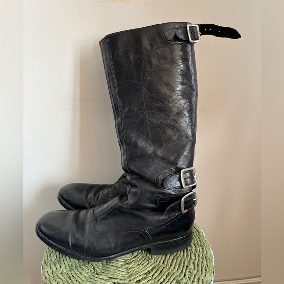 Paul Smith Men’s Only Black Leather Tall Boots Heavy Duty Women’s 38/ size 8 us - Picture 1 of 13